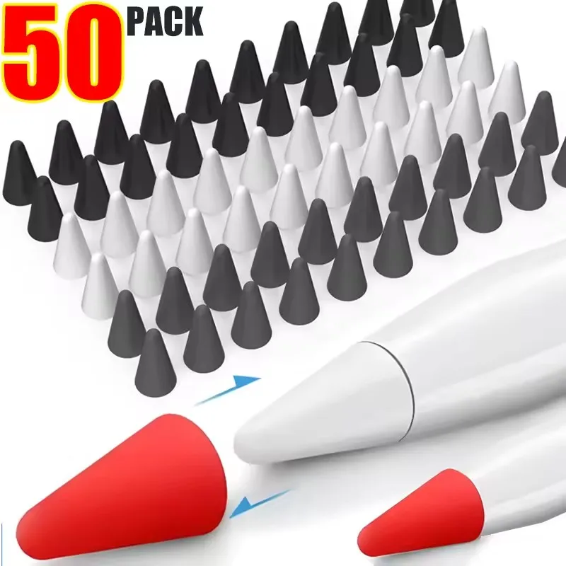 50/10PCS Silicone Replacement Pen Tips Soft Stylus Pencil Nib for Apple Pencil 1st 2nd Gen Protective Nib Caps for IPencil