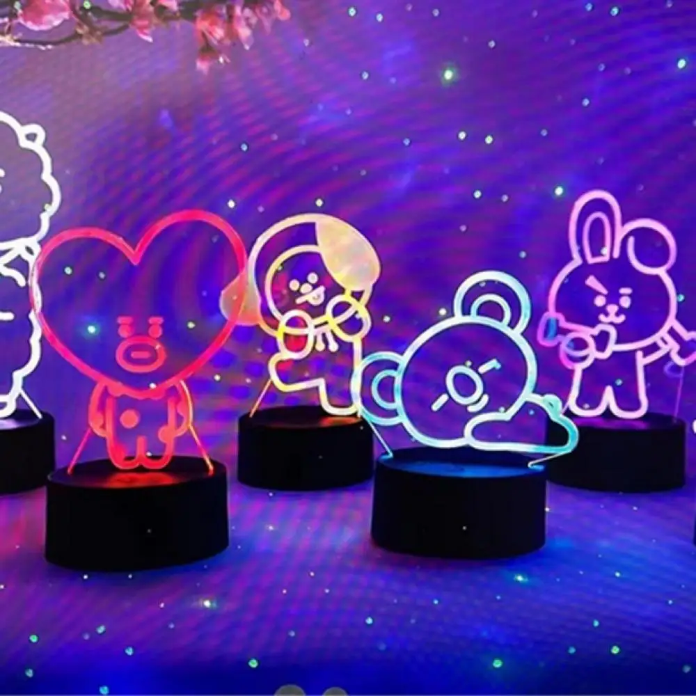 Bt21 Kawaii 3D Acrylic Light Plate 16 Color Remote Usb Charging Figure Cartoon Model Nightlight for Kids Child Bedroom Decor