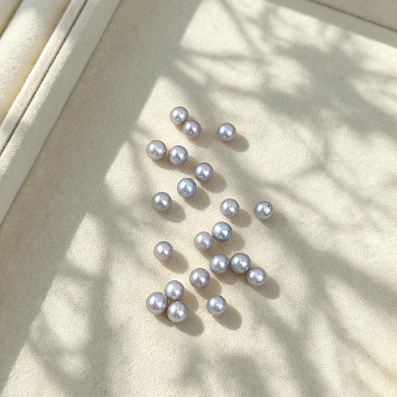 2pcs 5-5.5mm Silver Gray natural Freshwater Pearl Nearly Round Scattered Pearl Necklace Bracelet DIY Jewelry Material