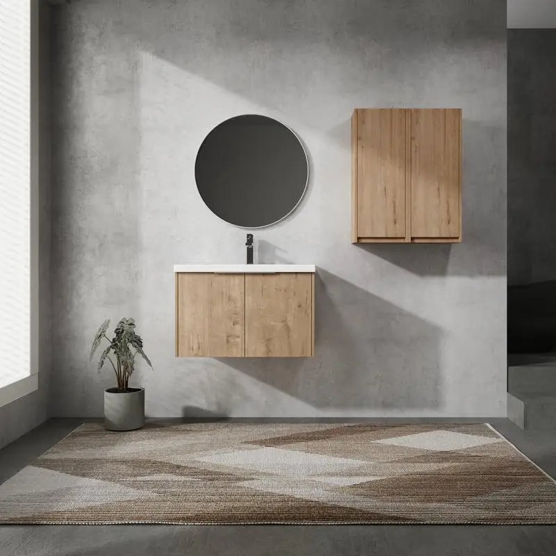 زينة حمام مثبتة على الحائط مقاس 30 بوصة مع حوض وخزانة جانبية، وأبواب مغلقة ناعمة، وخزانة كومبو للتعبئة KD