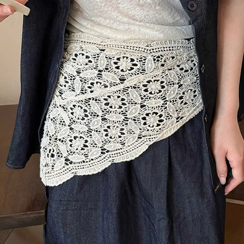 

Retro Fake Collar Lace Shawl Cape Cloak Flower Scarves White Clothes Decoration Hip Scarf Female