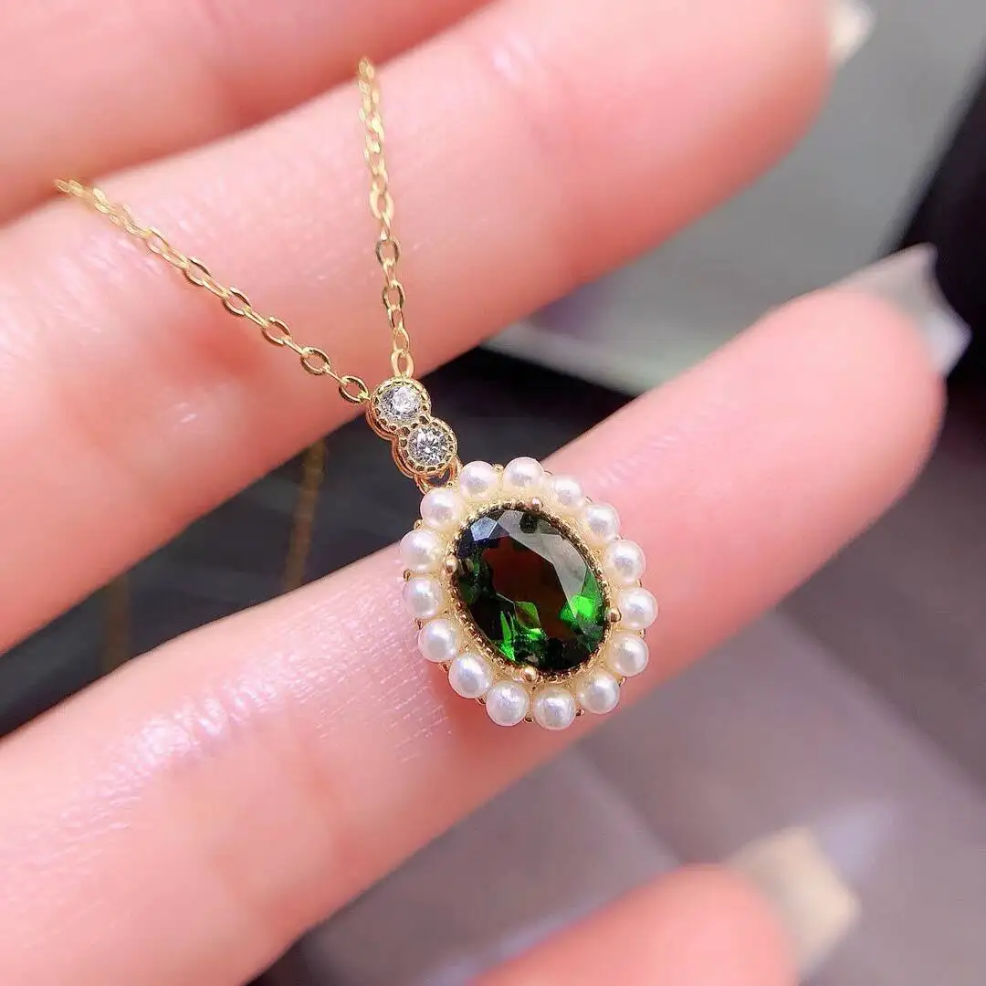 KJJEAXCMY New Jewelry Natural Women's Diopside Pendant 925 silver inlay Colorful and splendid Crystal pure fire flash explosion