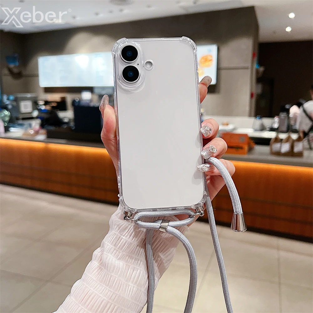 For iPhone 18 17 16 15 14 ProMax Crossbody Necklace Cord Lanyards Transparent Case For iPhone 11 12 13 Pro Max XS XR Soft Cover