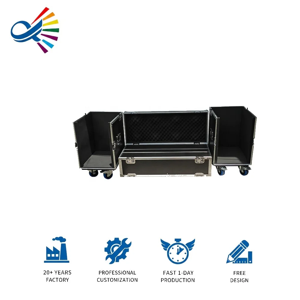 Customizable 2IN1 Black Color Professional Speaker Flight Case For Portable Powered Column Speaker Systems