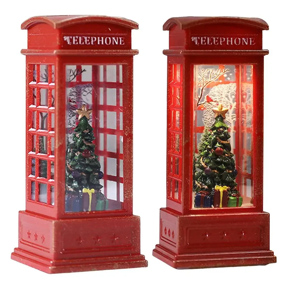 1Pc Christmas Light Up Lantern Lamp Telephone Booth Lantern Santa Claus Christmas Tree Snowman Led Light Christmas Decorative