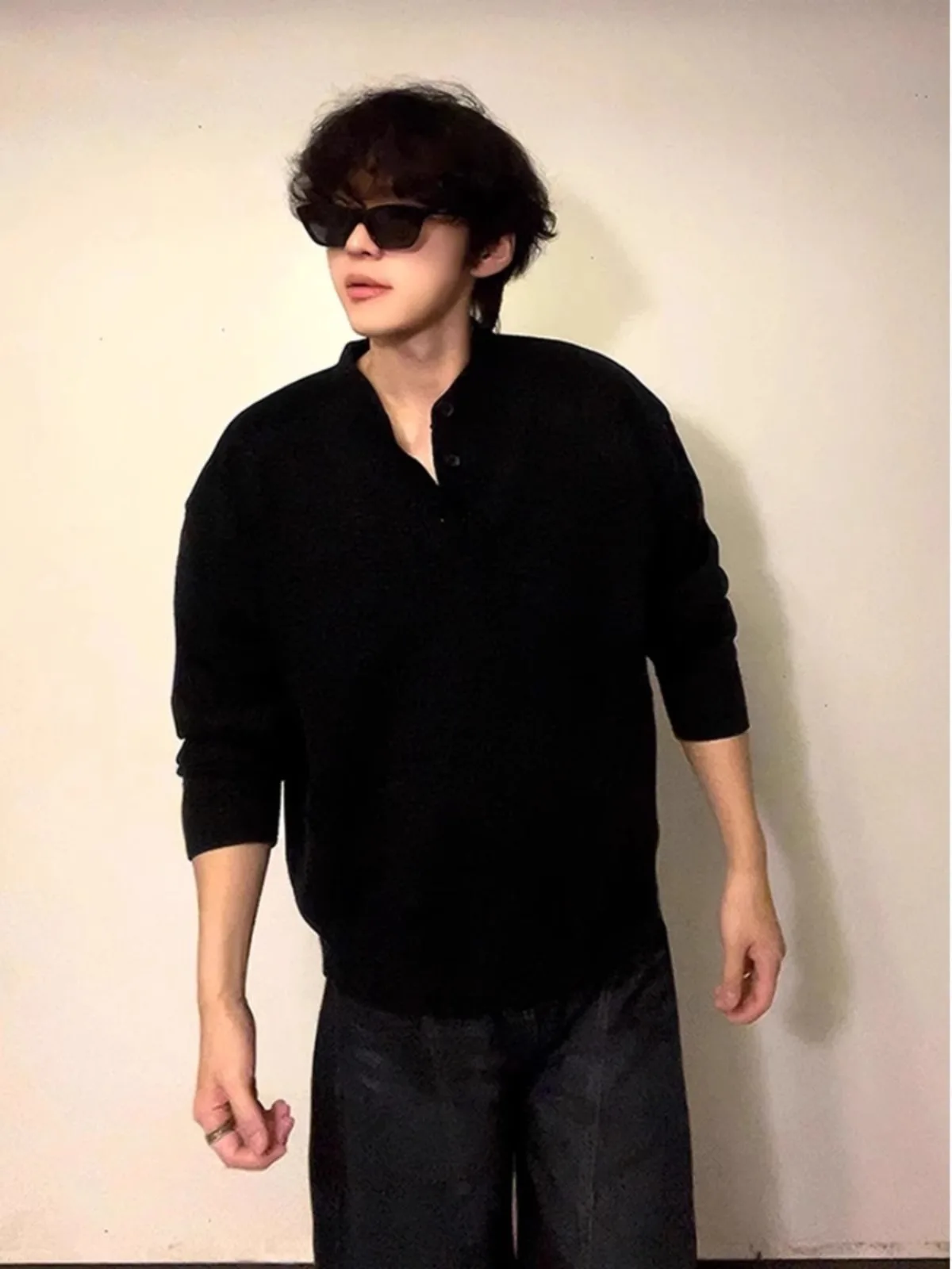 

American Sle Bla Henry Collar Knitwear Men's Autumn Winter Simple Design Lazy Faion Thiened Polyester Fiber Long S...