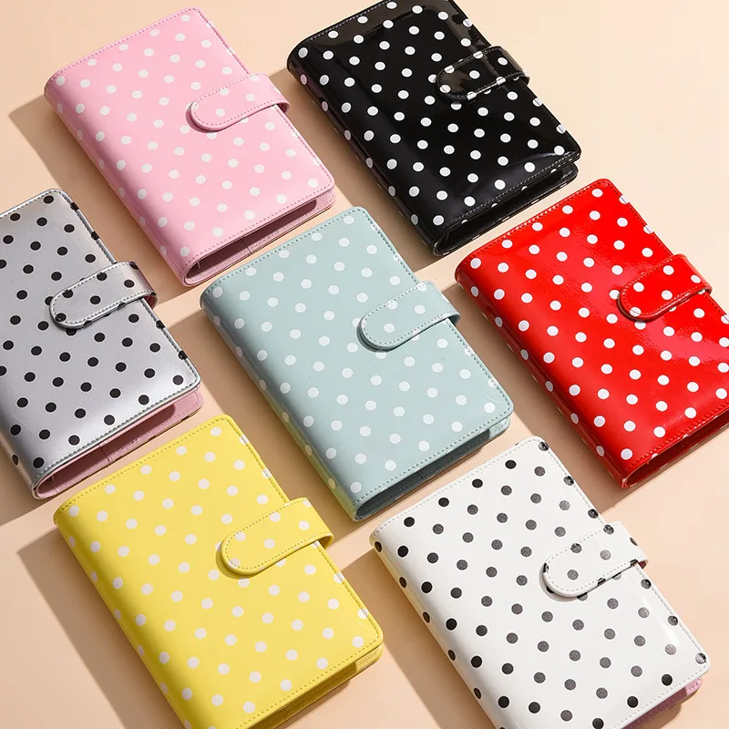 Polka Dot A6 PU Leather Binder Set - Refillable Cash Pockets, Multi-Function Card Holder & Bill Organizer
