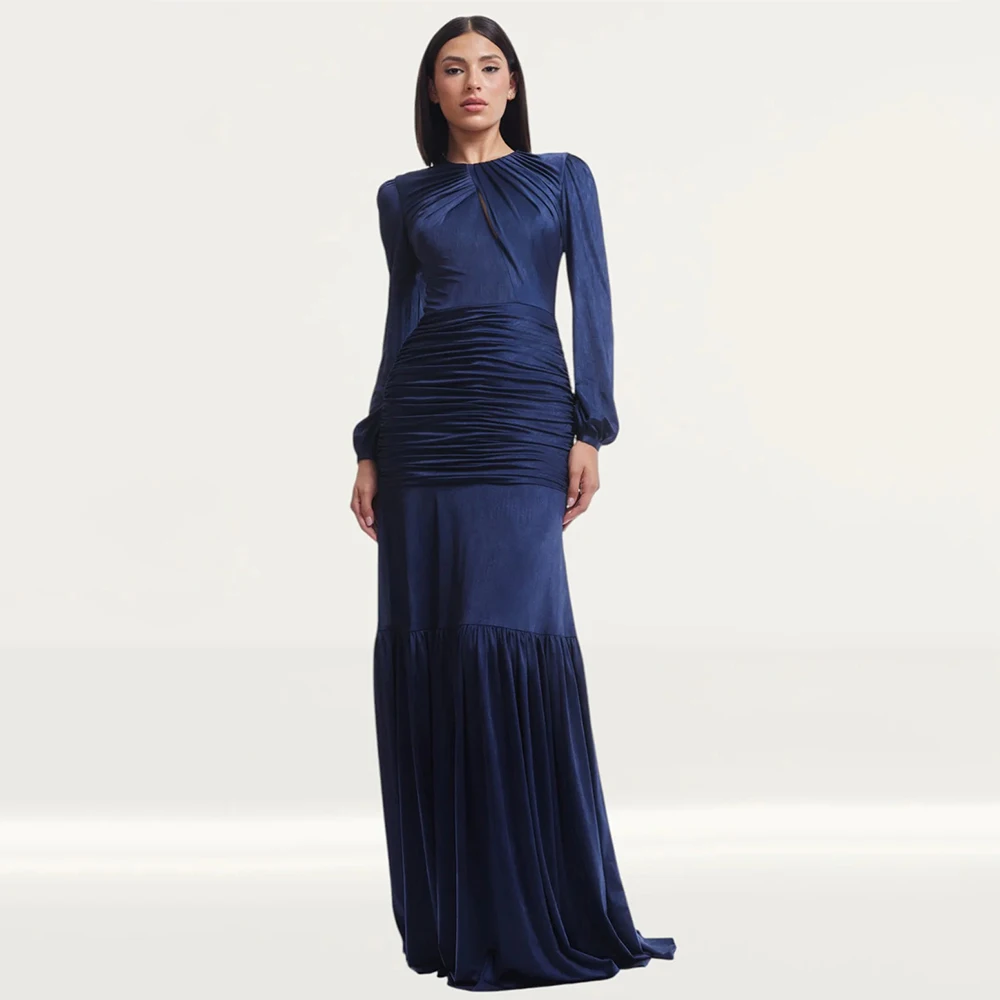 

Элегантное вечернее платье с длинными рукавами, плиссированное прямое вечернее платье для выпускного вечера длиной до пола, вечернее платье для коктейля فساتين سهرة