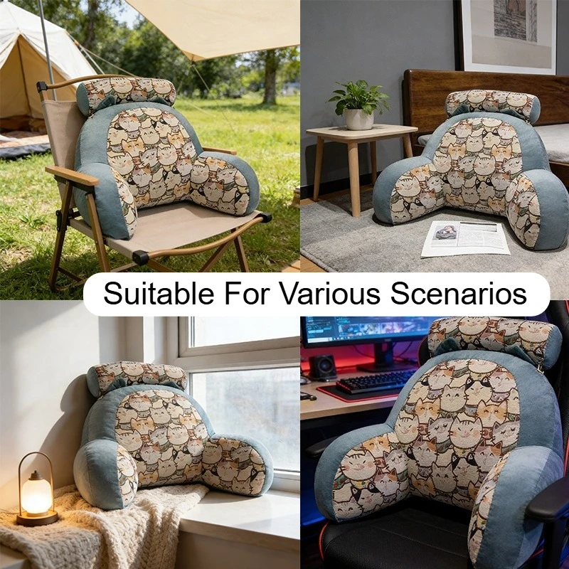Ergonomic Sit‑Up Back Support Pillow Cartoon Print Bed Reading Cushion with Detachable Zipper Cover for Sofa Bed Lounge Relax