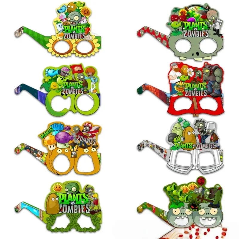 8pcs Plant Vs. Zombie Theme Party Decoration Creative Funny Photo Props Kids Birthday Party Paper Glasses Gift Set