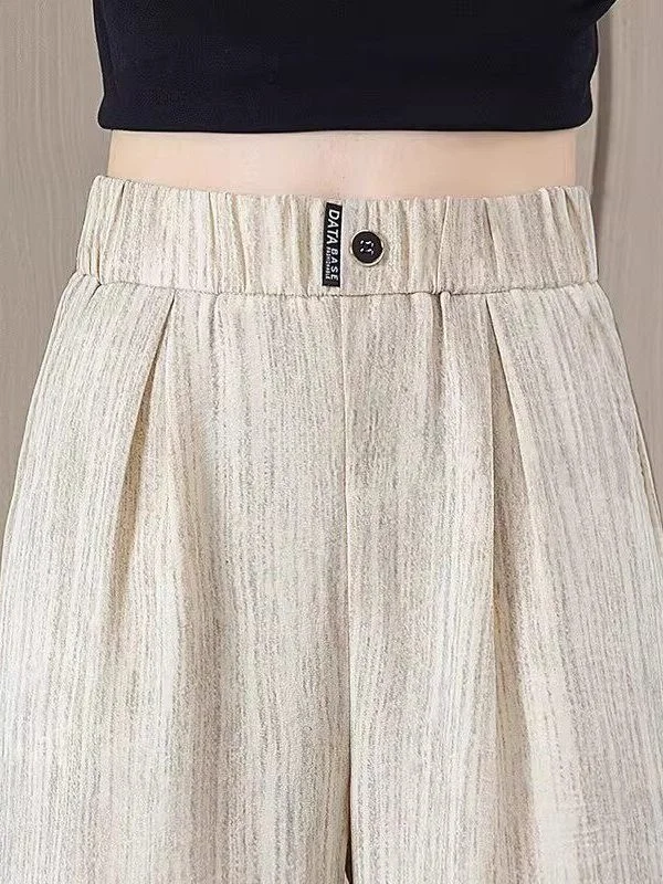 

Summer Ice Silk Narrow Wide Leg Pants Women's Cotton Linen Casual Straight Leg Trousers Elastic Waist Drapey Pants