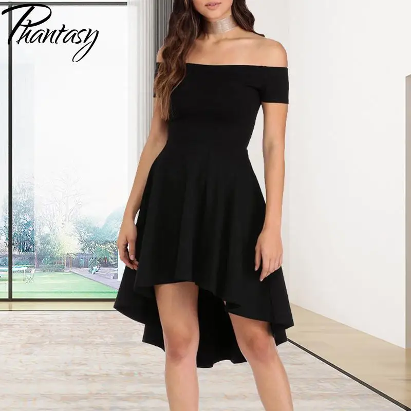 Phantasy Solid Party Dress Women One Shoulder Dress Summer Office Lady Black Gown Fashion Zipper Dresses Red Female Clothing