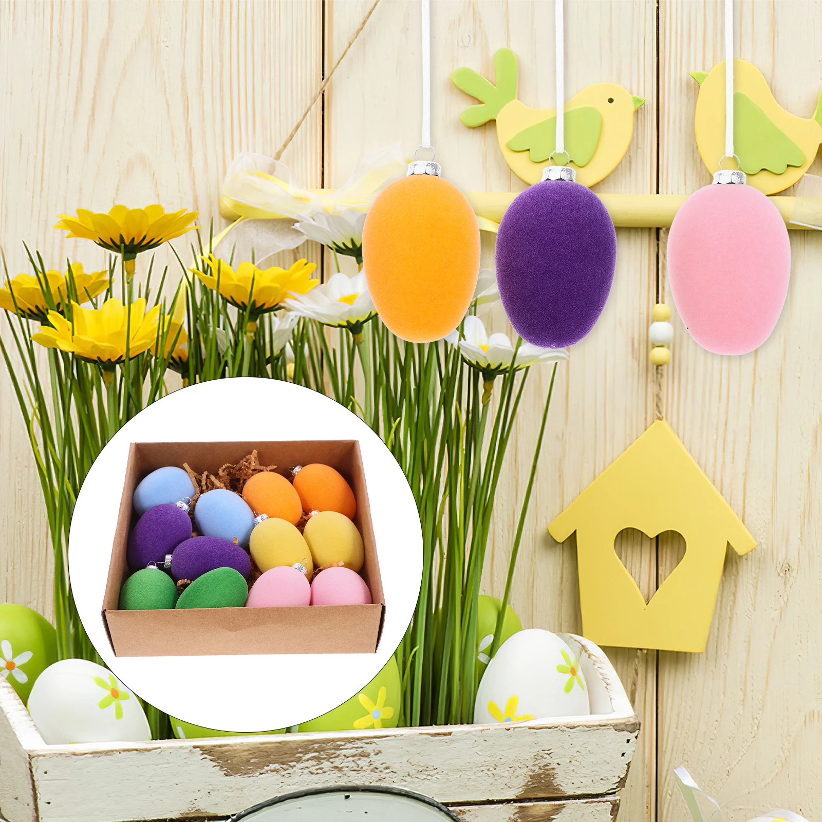 

12Pcs Easter Hanging Decorations Lovely Egg Shaped Door Pendants for Indoor Party Festive Atmosphere Ornament Set