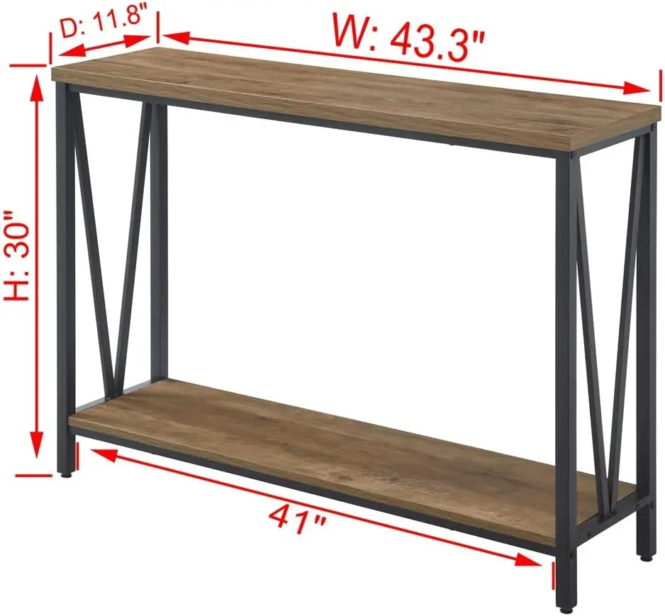 Mesa de entrada retro de 2 niveles con cajón de almacenamiento, 36 mesas de sofá de madera estrechas con patas elegantes y estante abierto para un elegante L