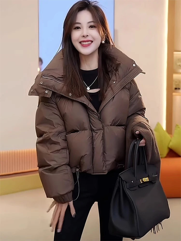 

ort Padded Cotton Jaet Women's Winter New Sle Thiened Hooded Bread Clothes Outerwear Loose Korean Version Pure Color