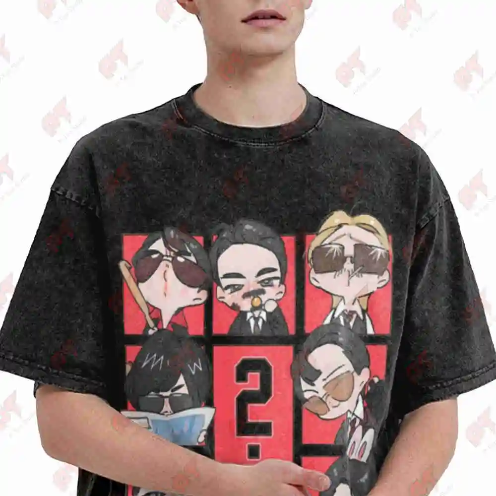 2 0 Cute Chibi Group Vintage Washed Tee Pure Cotton T-Shirt