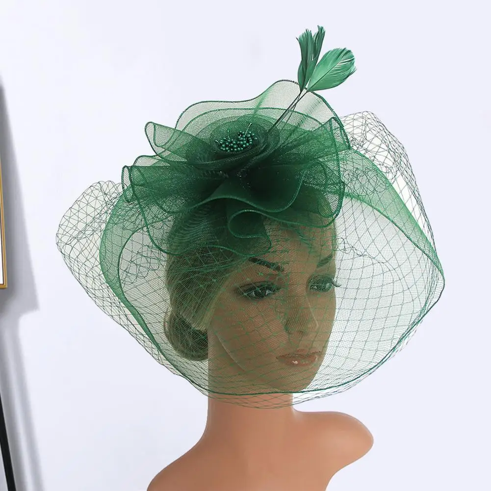 Chapeau Fascinateur en résille pour femme, accessoires de cheveux, vêtements de sauna rétro, élégant, vintage, mariage, maille, plume, fleur, scène