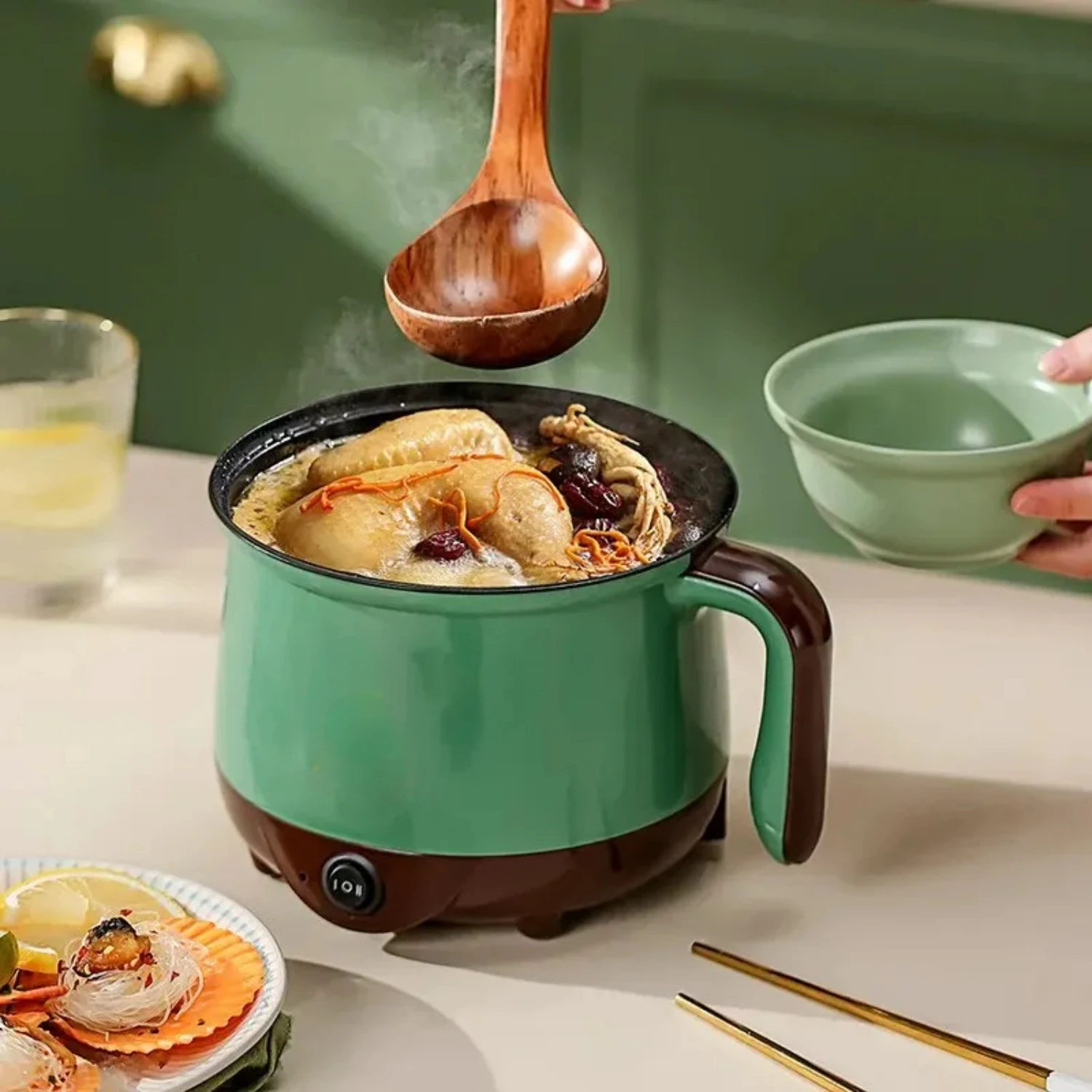 

Multifunctional Compact Mini Kitchen Cooker for 2 People with Single/Double Layer Non-stick Pan - Efficient Noodle and Food Stea