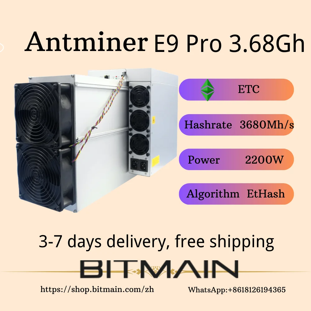 Used Ant Miner E9Pro 3680M 2200W Miner with Power Asics Miner Cryptocurrency mining Free shipping