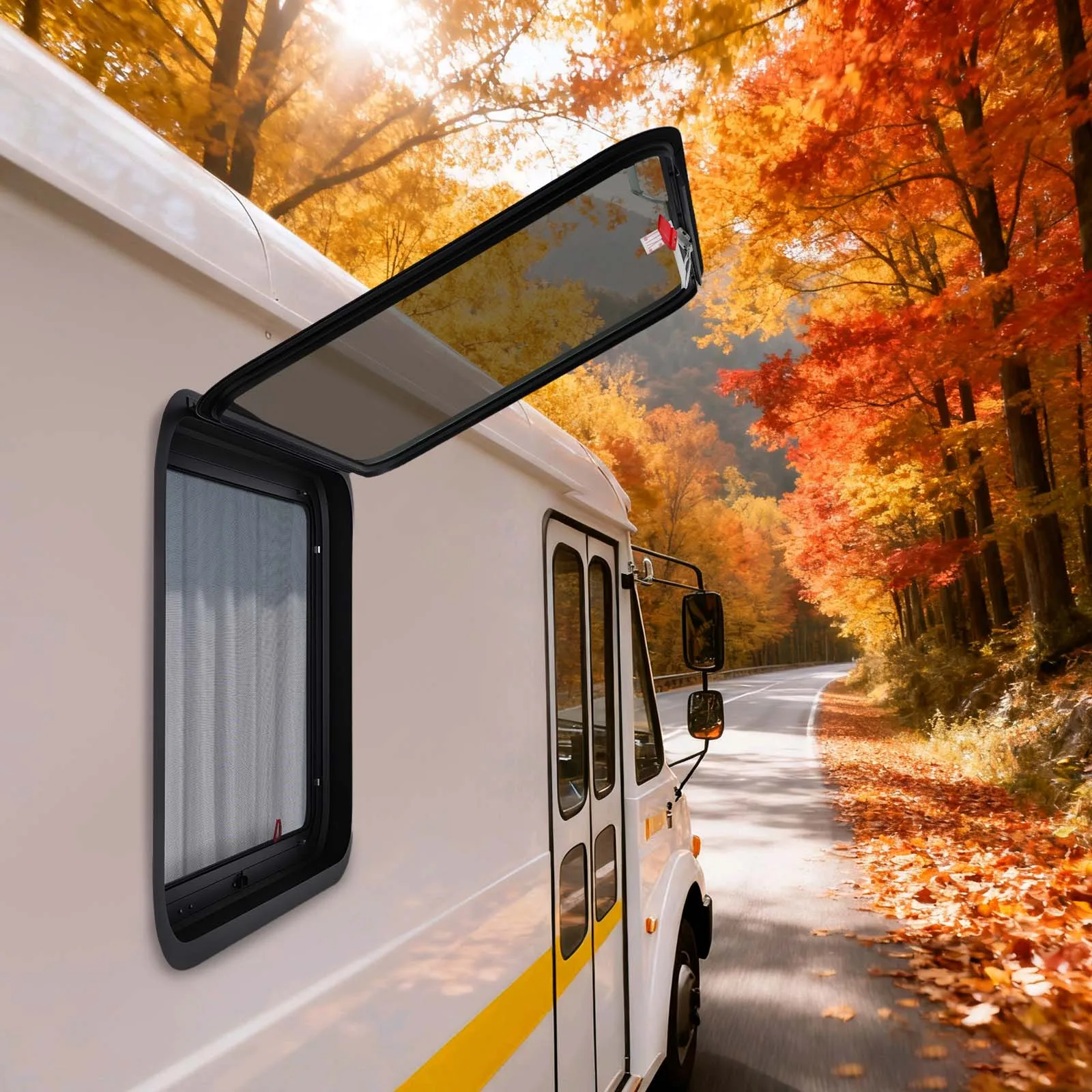 نافذة RV ادفع 90 ° أقصى فتح مع شاشة الحشرات لحماية الخصوصية، سهل التركيب، تهوية سريعة، حجب أشعة الشمس #2