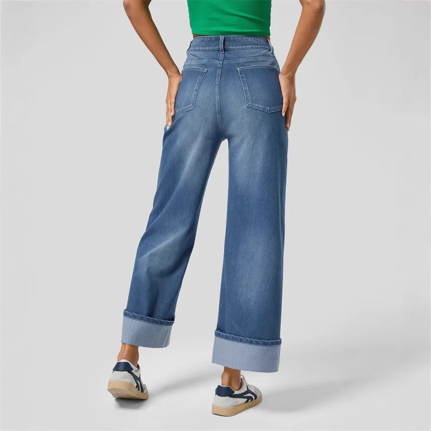 

Faion High Waist Straight Leg Jeans Casual Wide Leg Women's Jeans mid Stretch High Waist Denim Fabric Spring Season