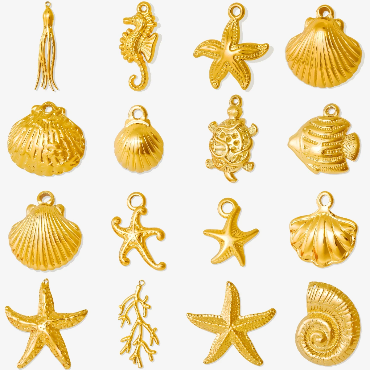 

10pcs/lot Marine Animals Stainless Steel Starfish Shell Pendants Turtle Seahorse Coral Branch Charms DIY Jewelry Making Necklace