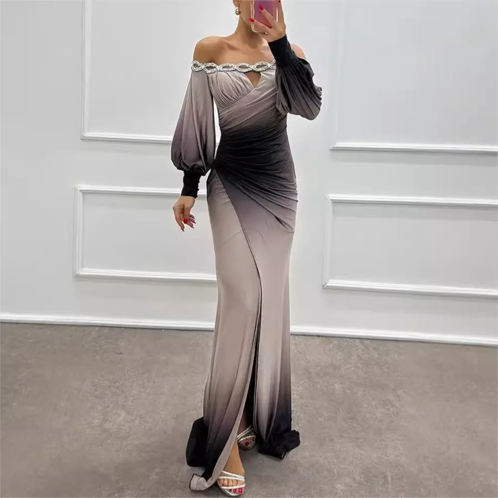 Fashion Sexy One Shoulder Printed Women's Party Dresses Spring And Autumn New Long Sleeved Slim Elegant Ladies Party Dress 2025 view 2