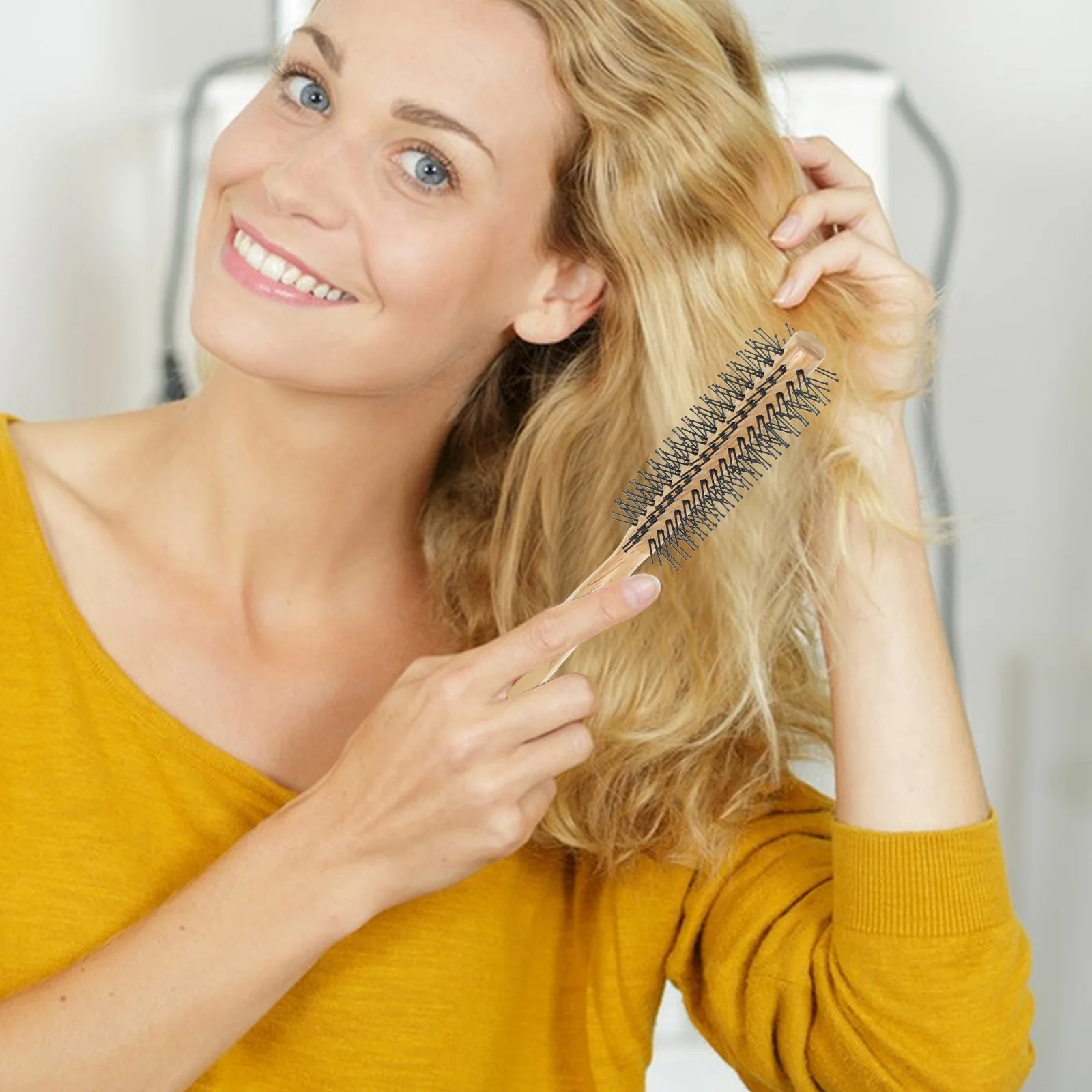 

Small Round Blow Drying Brush Wooden Roller Hairbrush Curling Hair Brush for Volume Styling Lightweight Durable