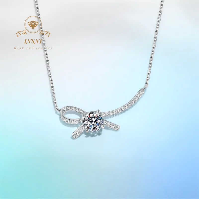 

1CT D Color Moissanite Boho Butterfly Knot Lockbone Chain S925 Sterling Silver Korean Style GBA Certified Women's Necklace