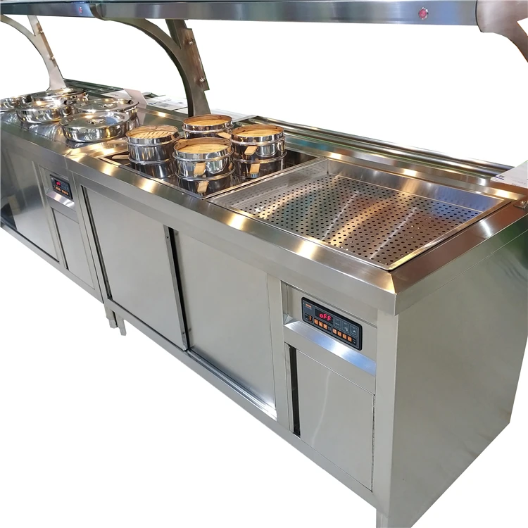 All-Glass Lid Stainless Steel Heating Table With Heli Heater For Hotels Food Shops And Restaurants