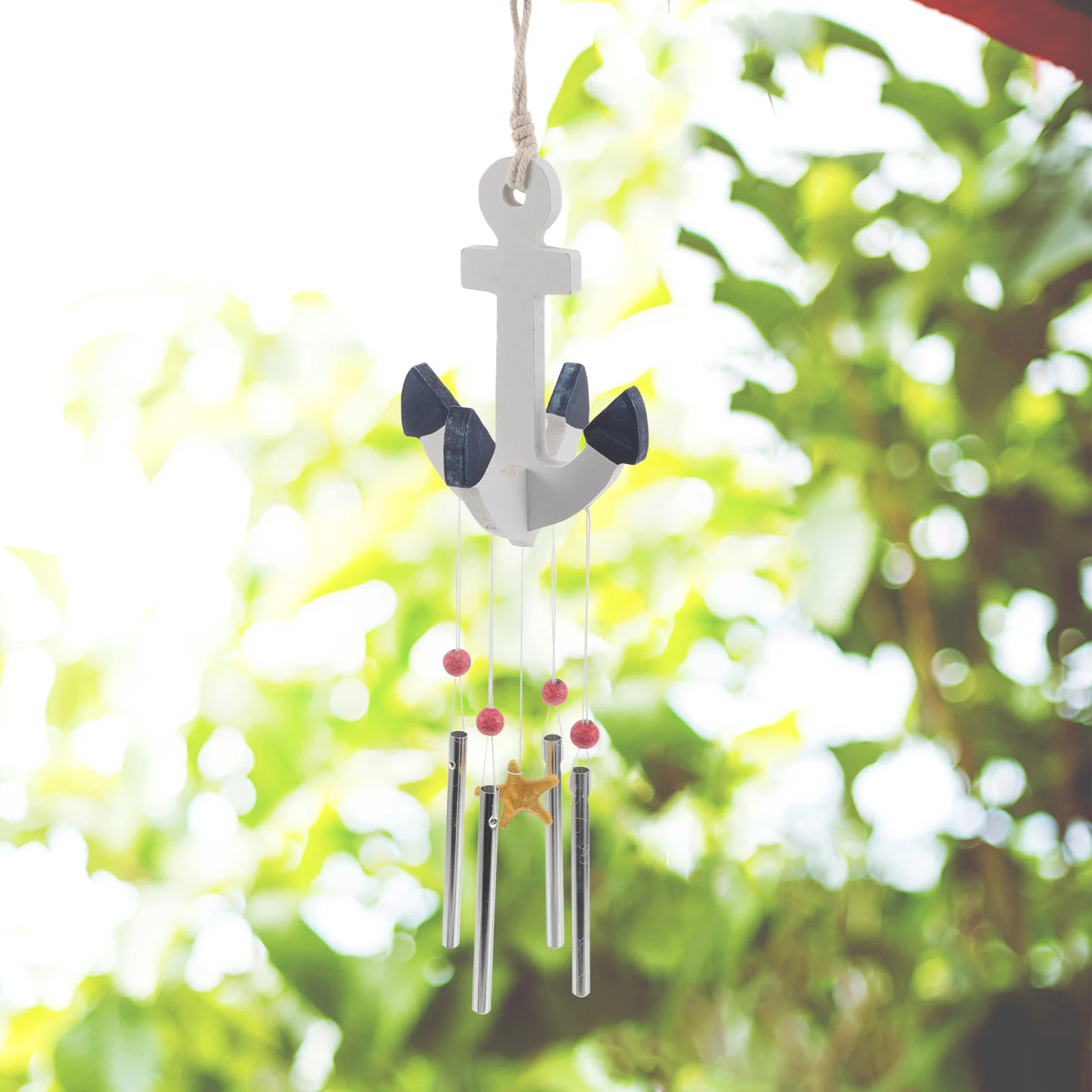 

Nautical Wooden Anchor Wind Chimes Metal Tubes Outdoor Garden Patio Porch Decor Soothing Sounds Beach Theme Wind Chimes