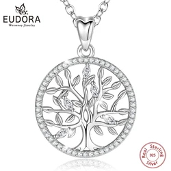 EUDORA 925 Sterling Silver Tree of Life Necklace Oak Tree CZ Pendant Nature Jewelry Bride Birthday Party Best Gift for Women 401