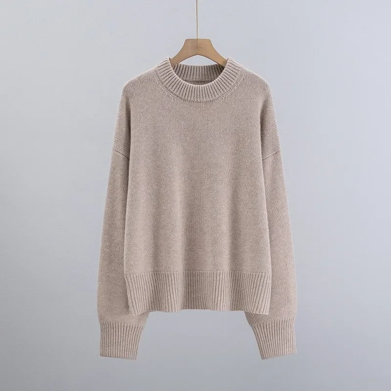 ThickenedPure Cashmere Crew Neck Back Stitch Design Sweater Women Pullovers