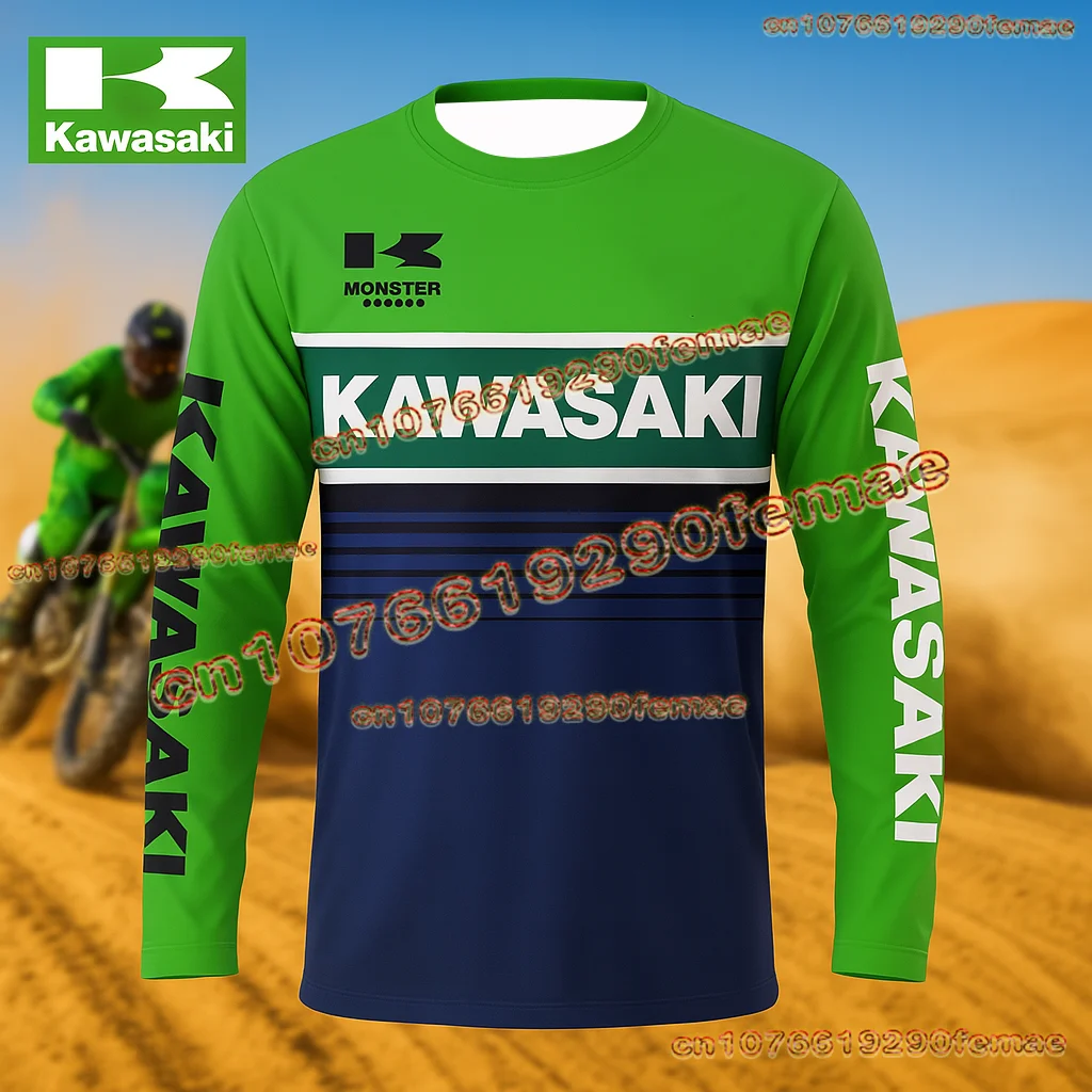 Kawasaki – maillot de vélo de saleté pour hommes, manches longues, séchage rapide, confortable et respirant, chemise de moto