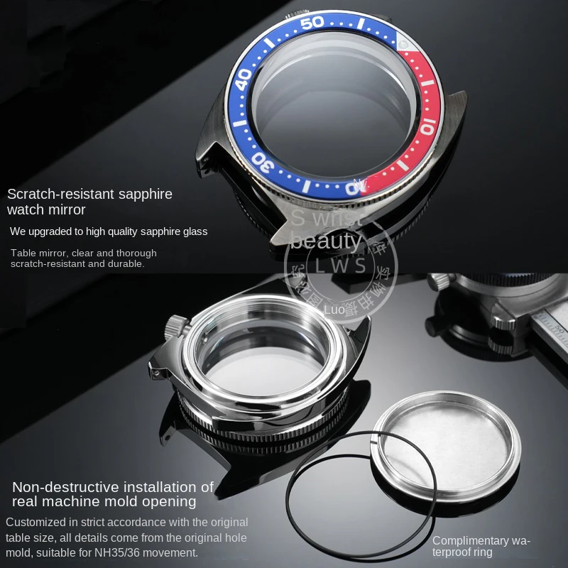 40mm For Seiko No 5 modified Seiko Turtle case movement NH35A NH36A 4R case bezel sapphire glass scale ring stainless steel case
