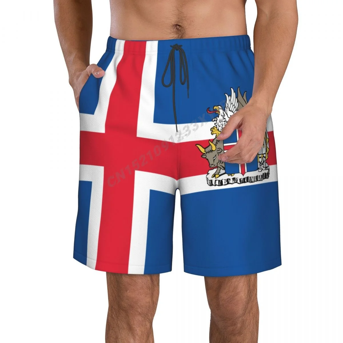 Summer Men's Iceland Flag Beach Pants Shorts Surfing M-2XL Polyester Swimwear Running