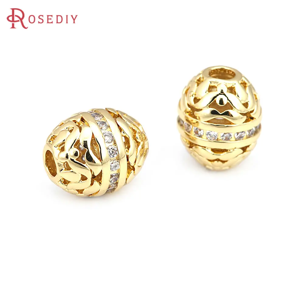 6MM 8MM 10MM 18K Gold Color Brass and Zircon Hollow Spacer Beads Bracelet Beads Jewelry Making Supplies Accessories for Women