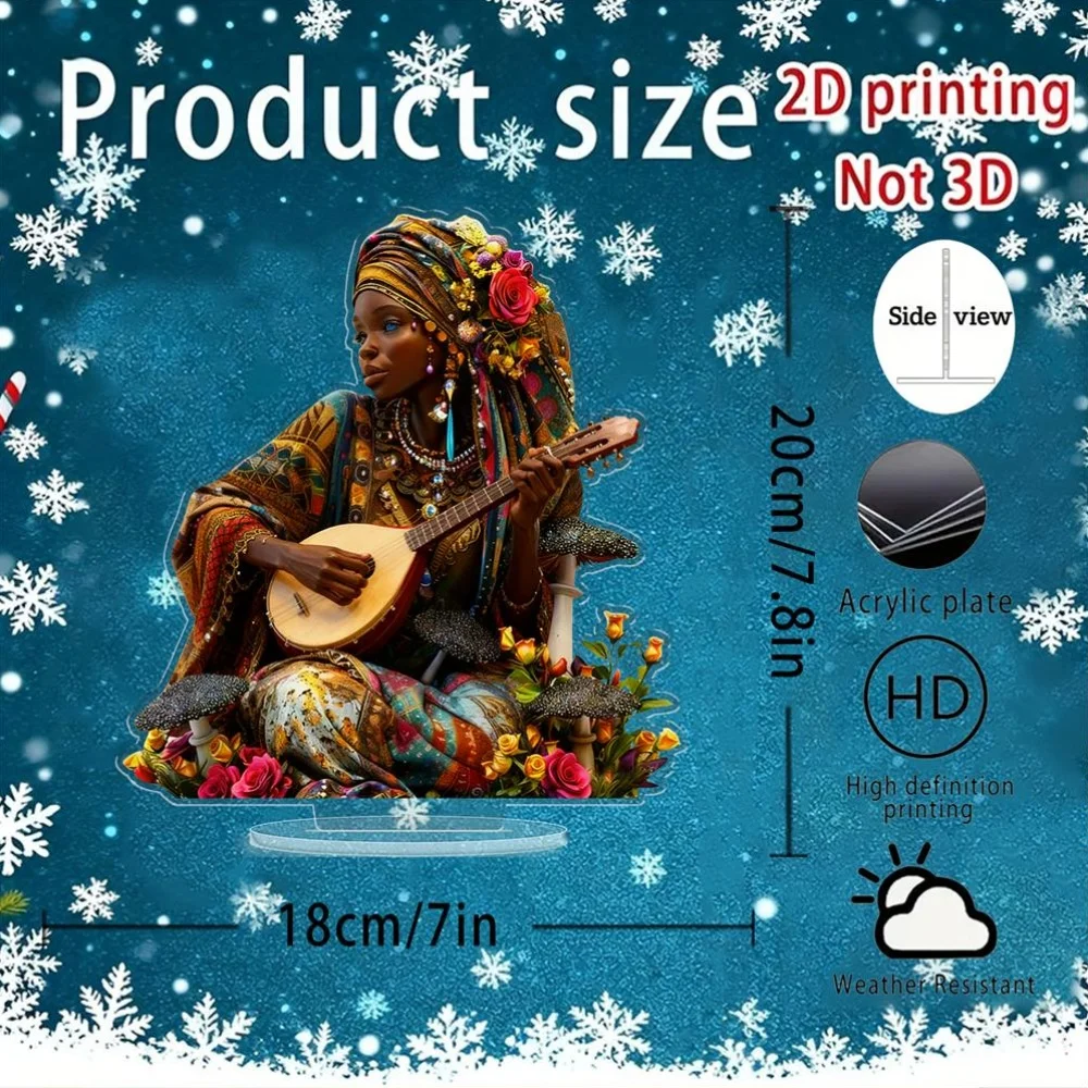 2D Flat, 1pc, African Ethnic Style Musical Instrument Girl Figure, 7.87inch X 7.09inch, Desktop Decoration, Traditional Cultural