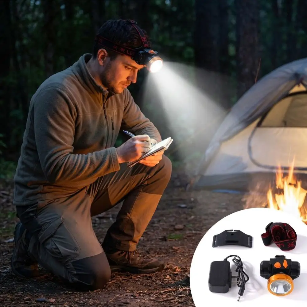 Rechargeable LED Mining Headlamp Waterproof Long Runtime Wearable Work Head Light Large Battery Clip and Strap Dual Wear