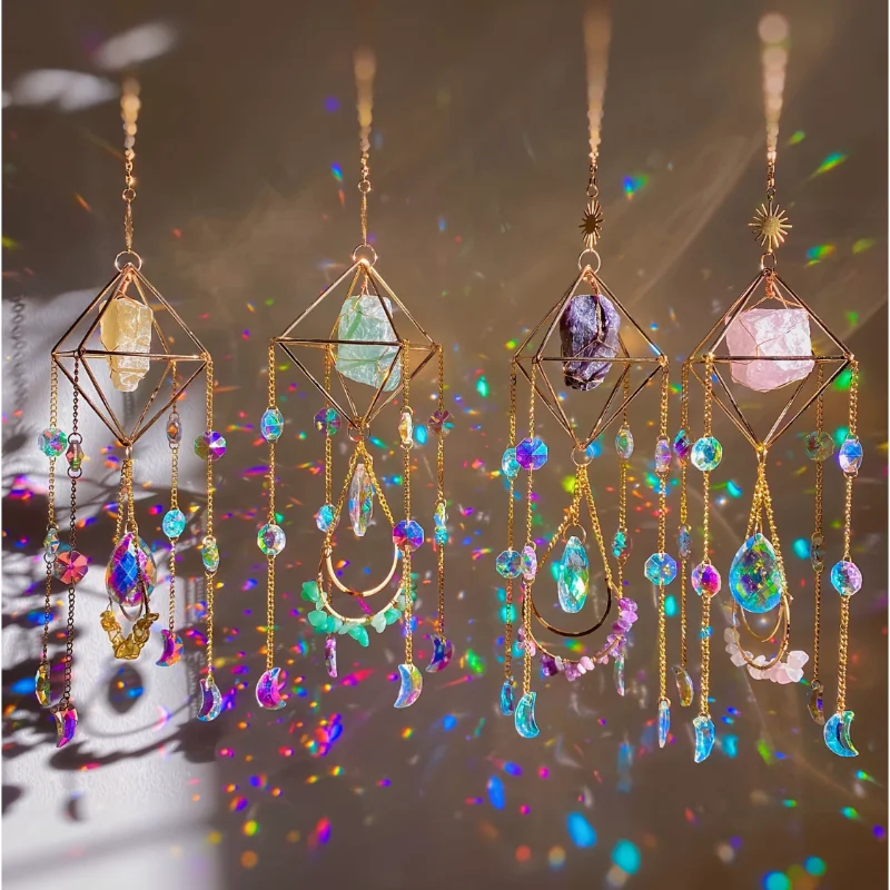 1pc Amethyst Crystal Suncatcher, Hanging Golden Plated Garden Sun Catcher For Windows, Healing Amethyst Crystal Decor For Home,