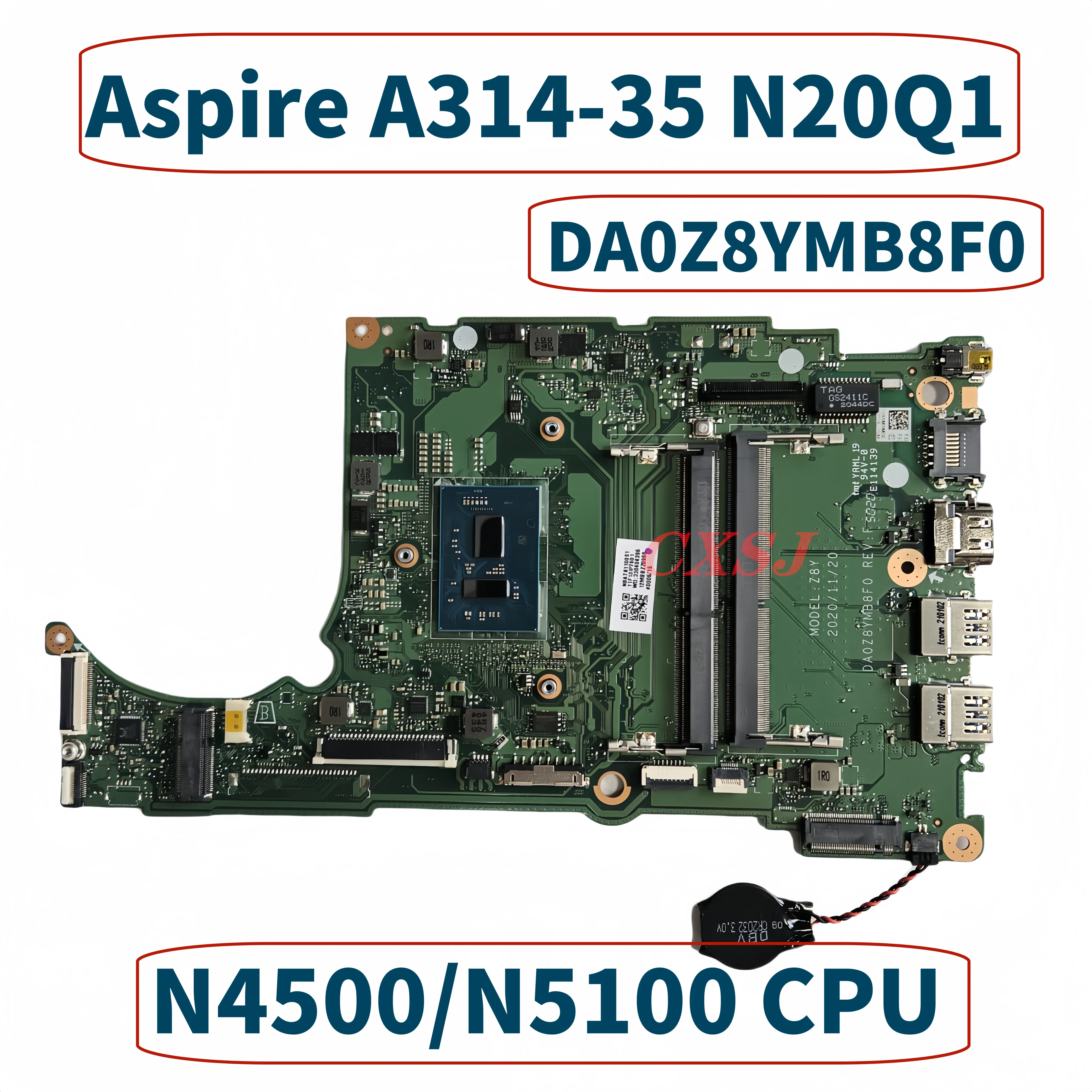 DA0Z8YMB8F0 NBA7S11001 Motherboard For Acer Aspire A314-35 N20Q1 Z8Y Laptop Motherboard With N4500/N5100 CPU DDR4 100% Test work