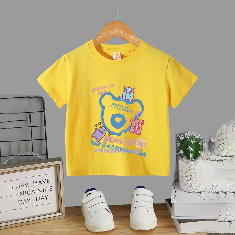 

Children 100% cotton T-shirt Simple cartoon creative pattern Boys girls comfortable top Cotton T-shirt Youth short-sleeved casua