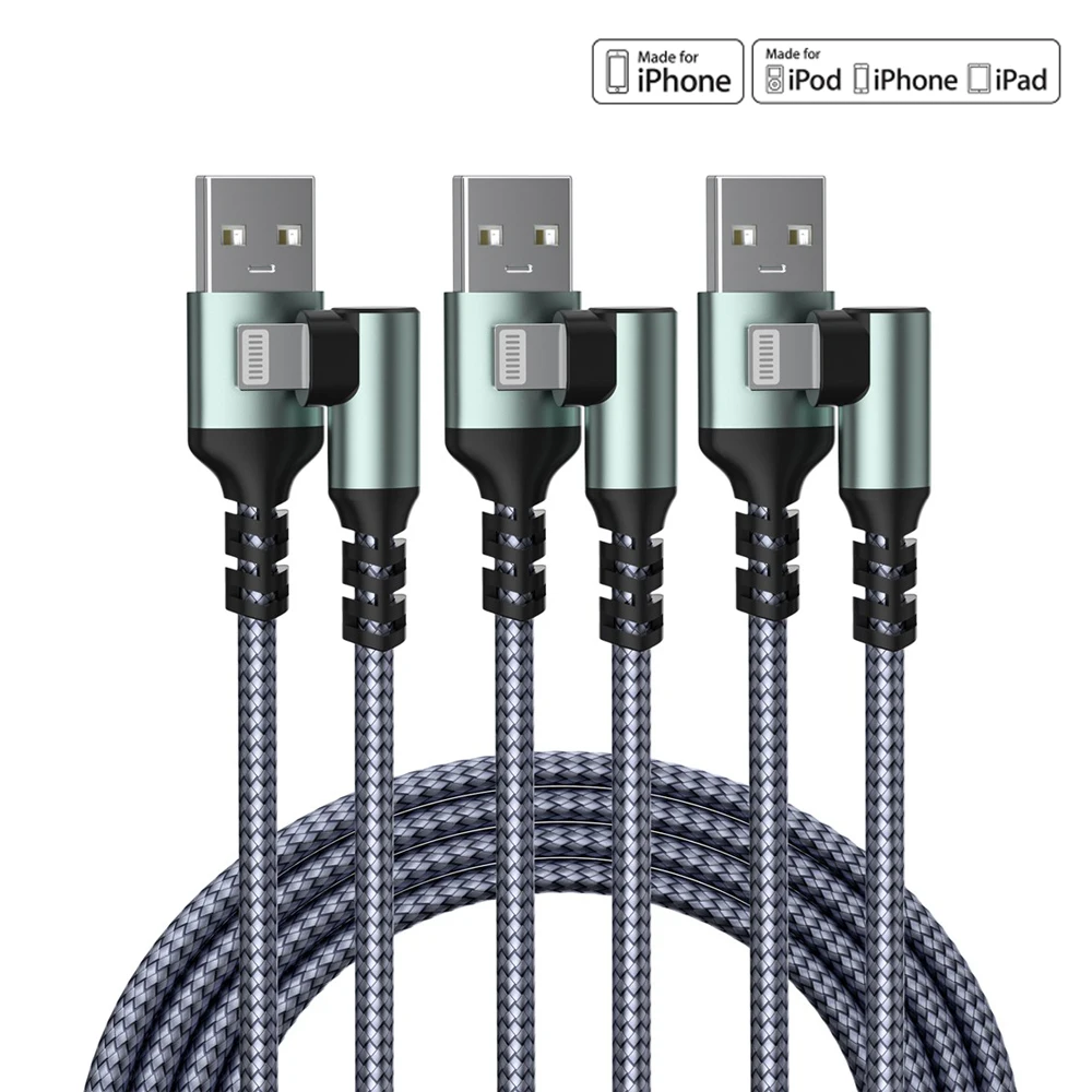 Elbow 12W USB Lightning Cable For iPhone 14 13 12 11 Pro Max XS XR X SE 8 7 6 Plus 2.4A Fast Charging Cable For iPad iPhone Cabl