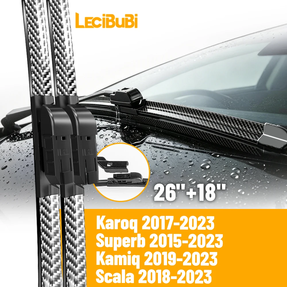 2 piezas de escobillas limpiaparabrisas delanteras para Skoda Karoq Superb Kamiq Scala, cepillos de goma, accesorios para coche, 26 "+18"