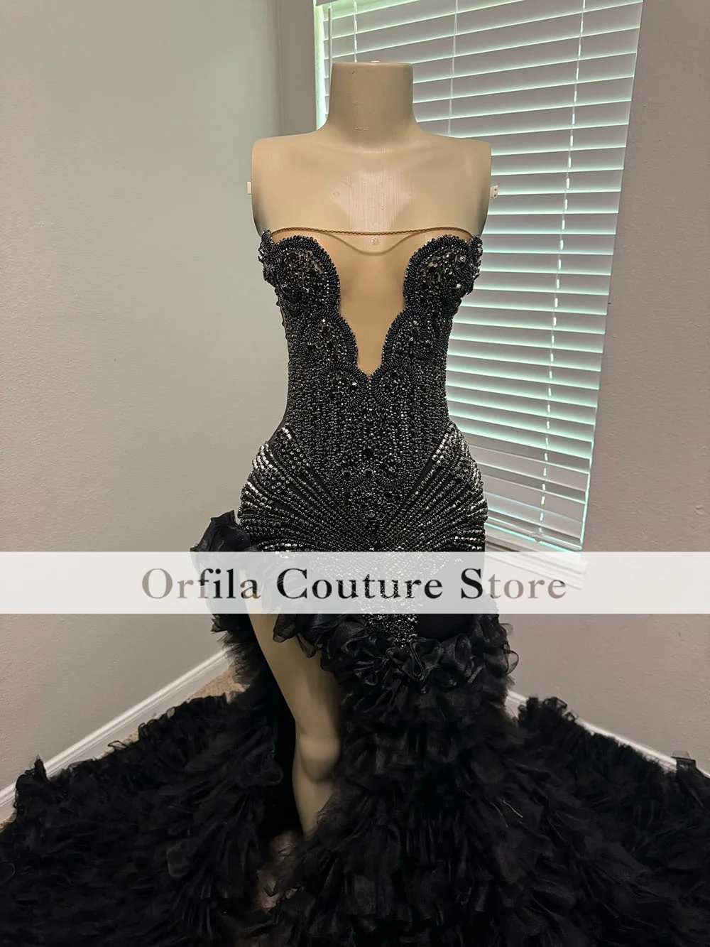 Black Sparkly Mermaid Prom Dress 2025 Slit Ruffle Skirt Graduation Party Dress Wedding Reception Customized