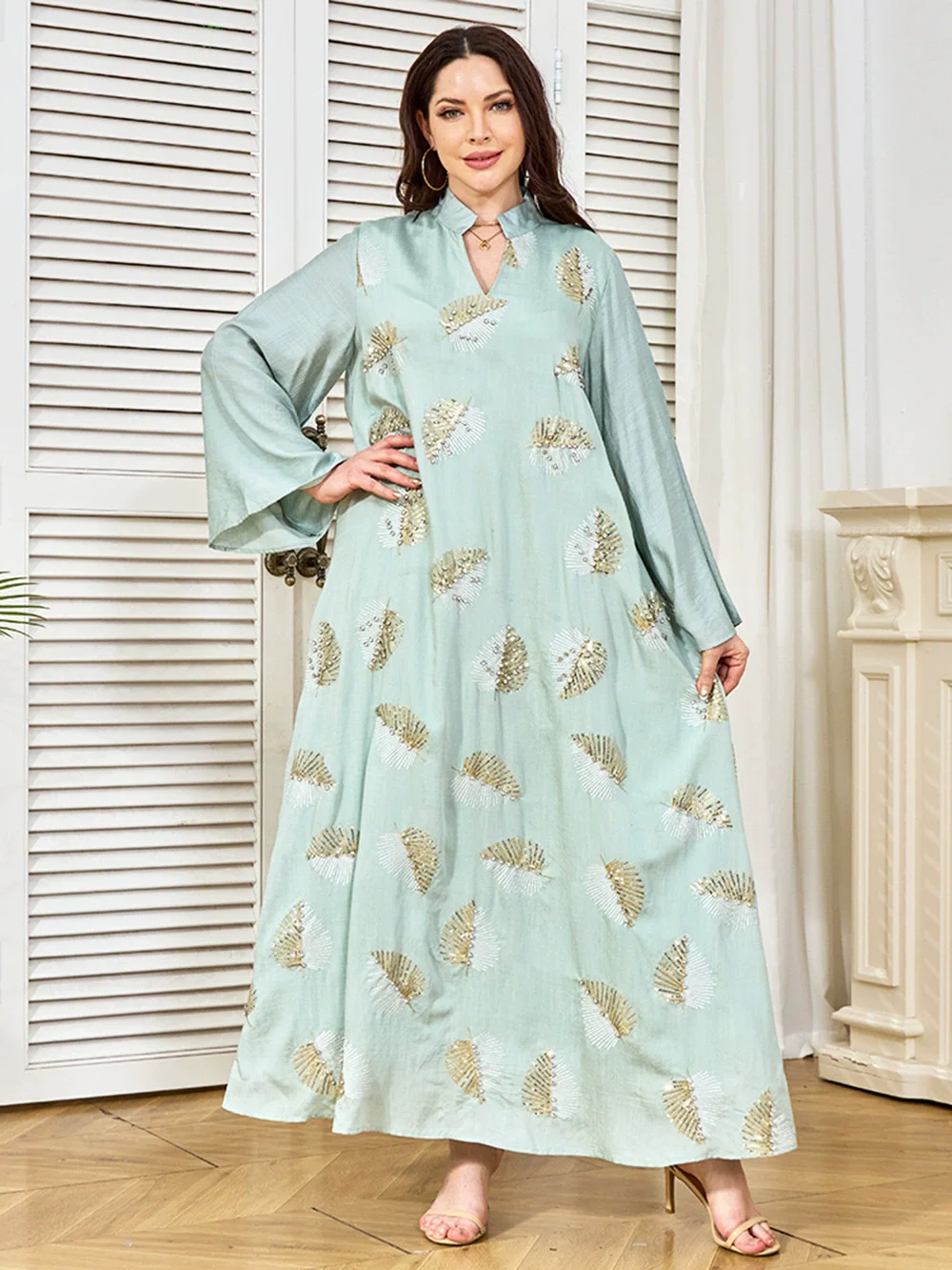Muslim elegant dress, Middle Eastern women's clothing, abaya pearl inlaid diamond robe, Dubai women's clothing wholesale