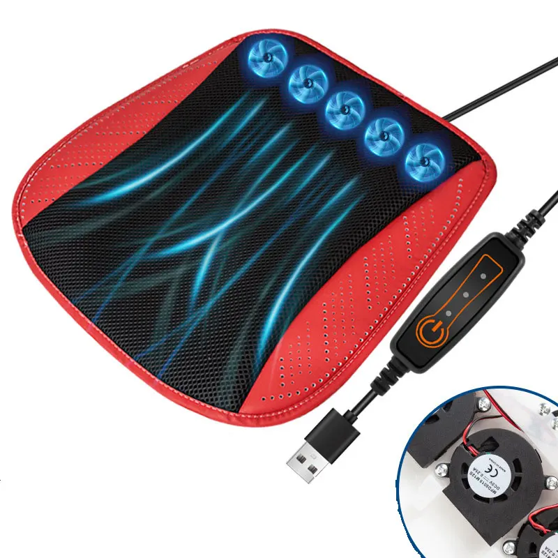 Summer Cool Seat Cushion With Usb Fan Breathable Ventilated Seat Cushion Cooling Air Anti-slip Pad Auto Parts