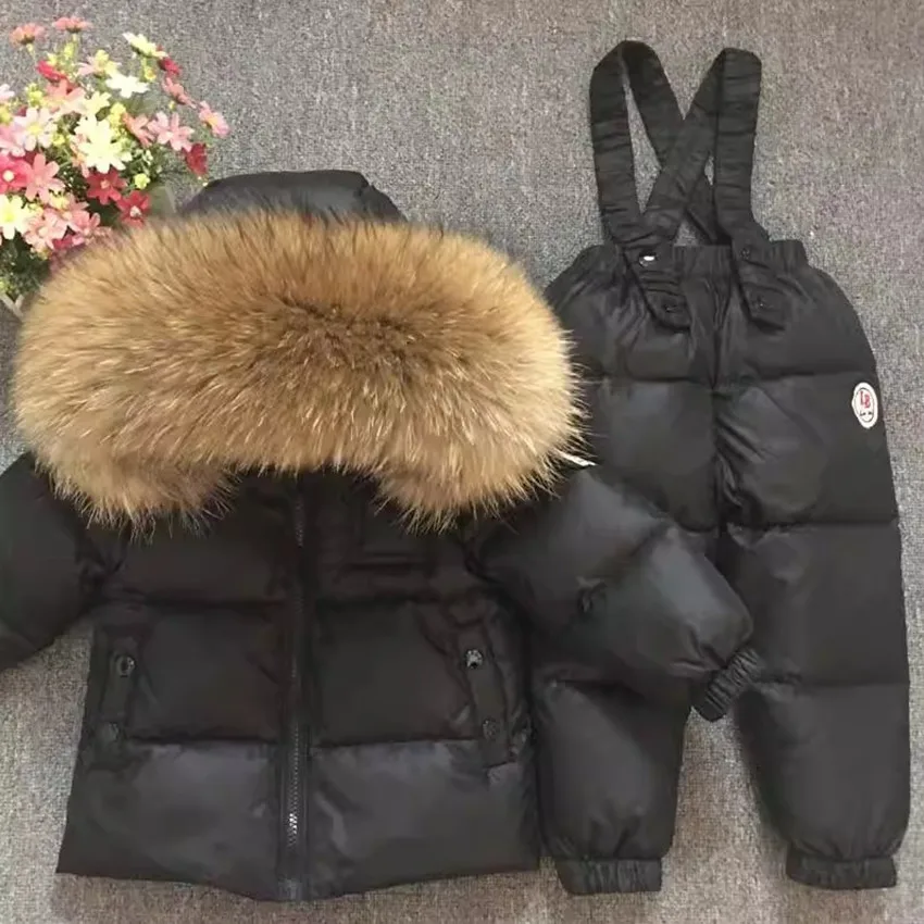 Russia Winter Hooded Down Coats For Girl Real Fur Collar Thicker Warm Outerwear Teenage Boys Kids Down Jackets Snowsuit A4758