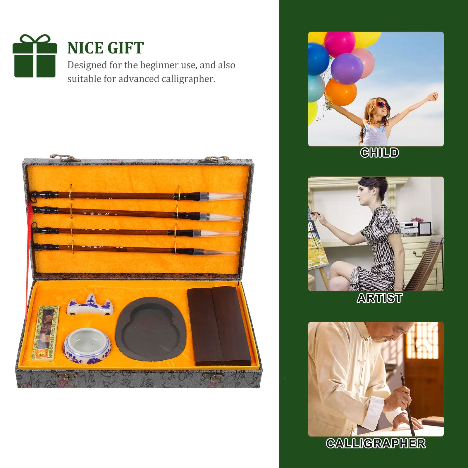 1Set Chinese Calligraphy Brush Set High-Quality Portable Ink Stone and Writing Brush for Students Practice Professional Painting