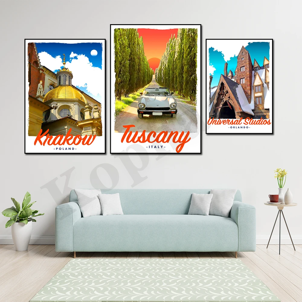 Santorini Milan Tuscany Warsaw Ljubljana Nile Orlando Krakow. City Travel Scenery. Home Wall Decor Art Canvas Painting